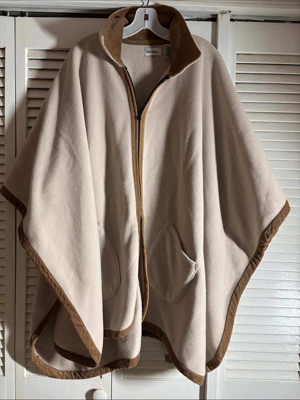 Cream Fleece Cape with Brown Trim